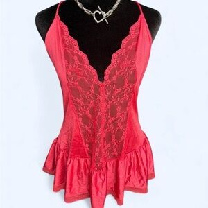 Vintage Union Made pink lace babydoll mini slip dress ruffle hem size M lingerie